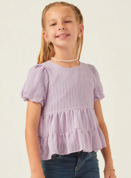 Lavender Textured Striped Tiered Top