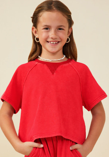 Washed Knit Sweatshirt - Red