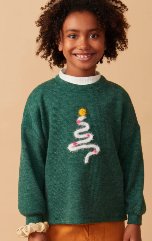 Christmas Tree Marled Ribbed Knit Top