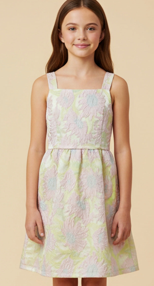 Floral Jacquard Pink Mix Dress