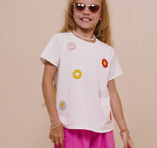 Multi Floral Patched Off White Tee