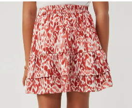 Oil Print Layered Ruffle Skirt-Burgandy