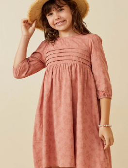 Pleated Emb Dress - Rose