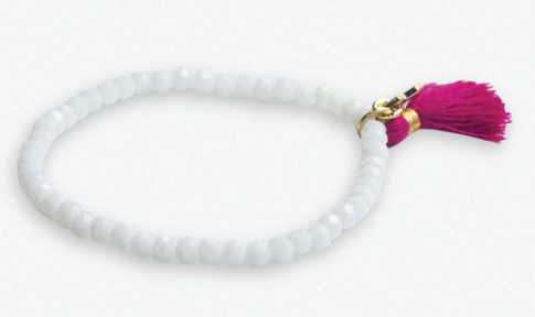 Patsy White Crystal Bracelet w/Tassel