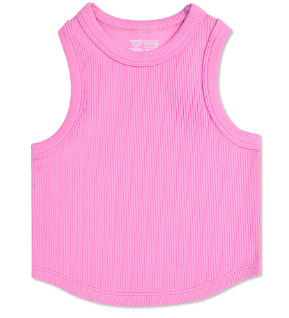 Pink Cropped Ribbed Racerback Tank Top