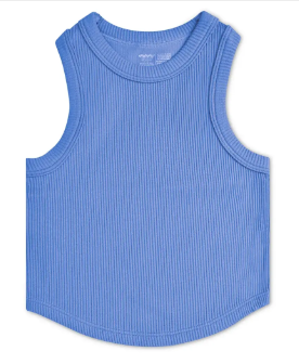 Blue Cropped Ribbed Racerback Tank