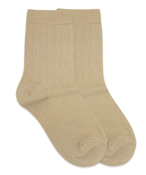 Khaki Cotton Rib Crew Socks