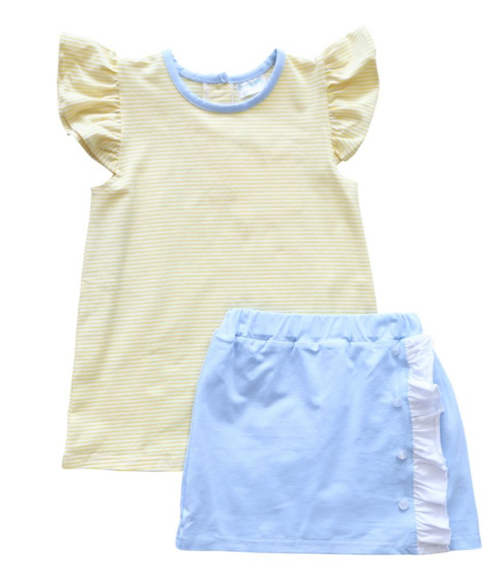 Sunny Yellow Stripe Skort Set - Girls