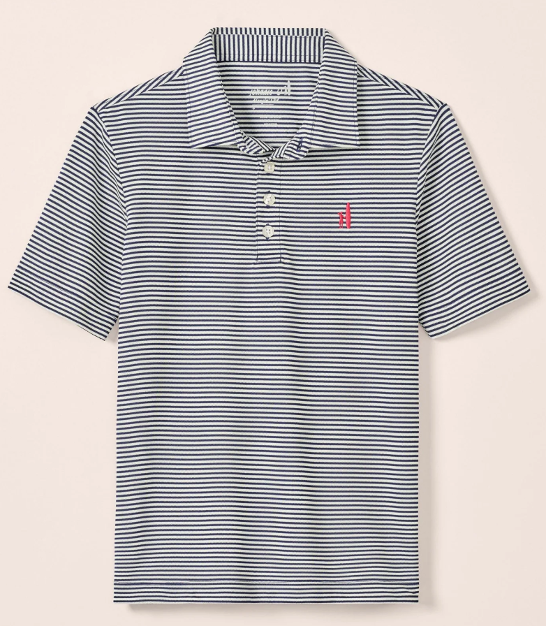 Dru Navy Stripe Perf Mesh Polo