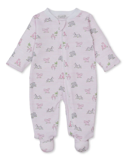 Safari Party Pink Stripe Zip Footie