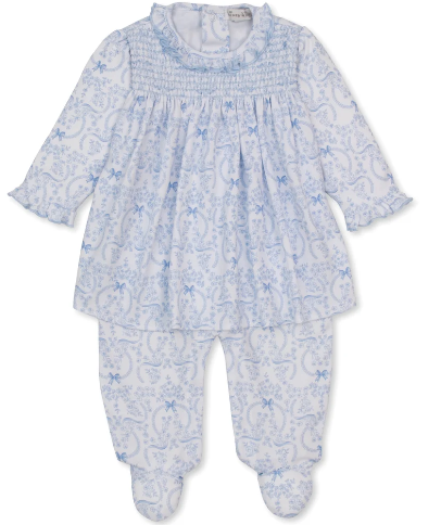Del Blooming Bows Footie/Dress-Lt Blue