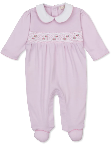 Pink Hand Smocked Collar Footie