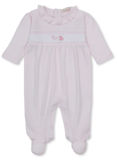 Puppy Paws Hand Emb PNK Stripe Footie