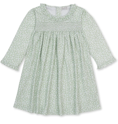 Autumn Meadows Green Smocked Dress