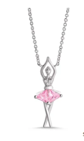 Pink & Wht CZ Ballerina Necklace in SS