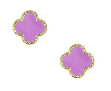Four Leaf Clover Stud Earrings - Purple