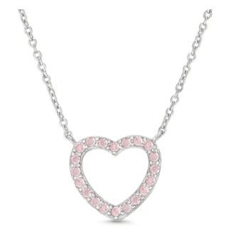 Pink CZ Open Heart Necklace in SS