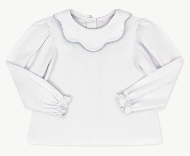 Scarlett Scallop White/Blue Blouse-Girls