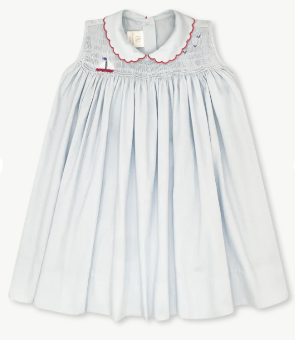 Ella Smocked Sailboat Blue Dress