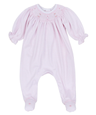 Anna Bishop Smock Pink Stripe Footie