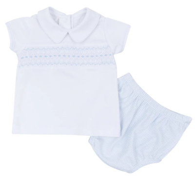 Benjamin Smocked Blue Stripe Diaper Set