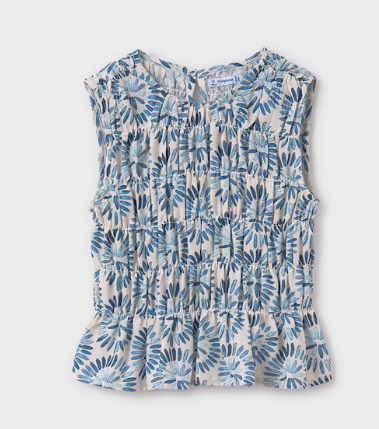 Blue Printed Smocked Top