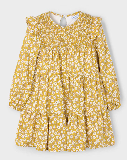 Mustard Print Dress - Girls