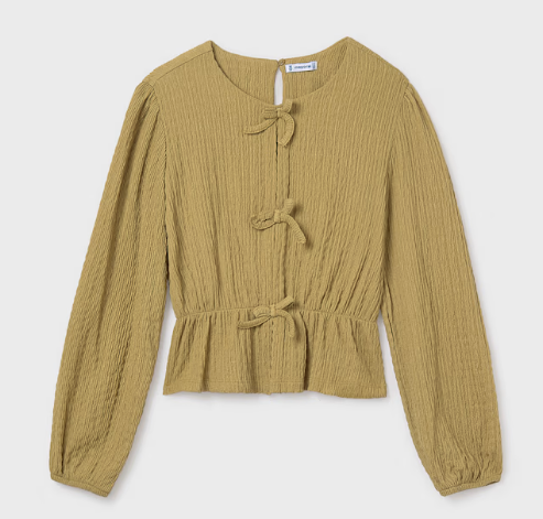 Light Olive Top w/Tie Bows