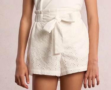White Eyelet Tie Belt Shorts