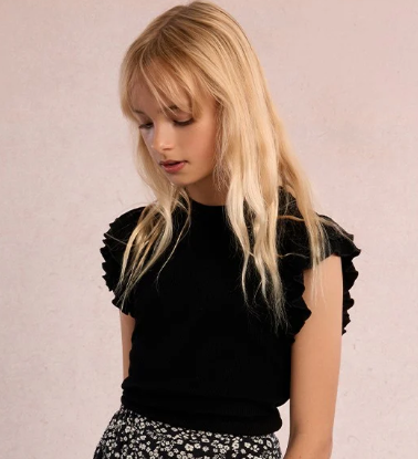 Black Ribbed Ruffles Top