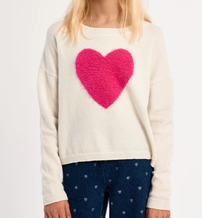 Offwhite Knit Sweater w/Pink Heart