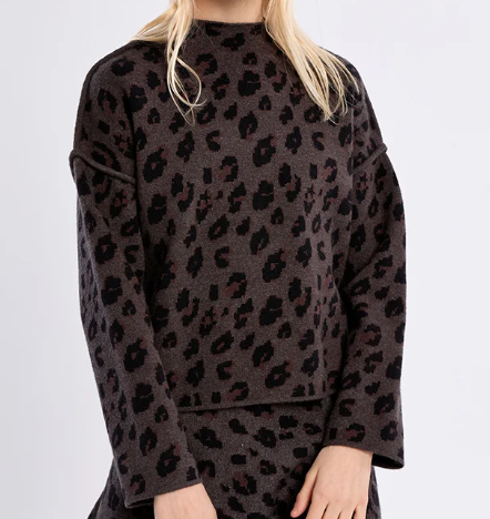 Dark Grey Animal Print Knit Sweater