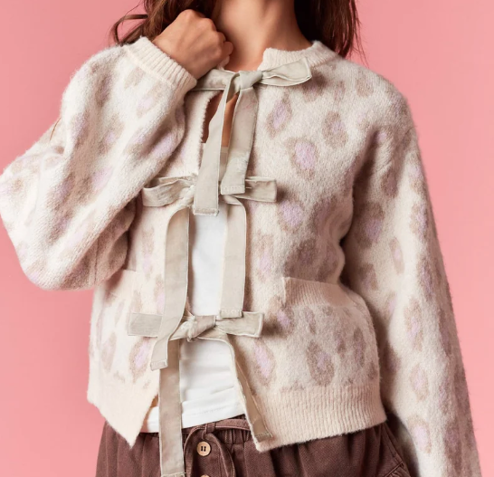 Velvet Tie Leopard Crop Cardigan