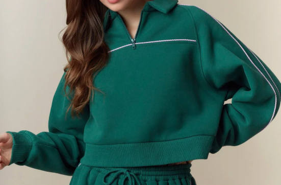 Gingham Piping Fleecce Sweatshirt