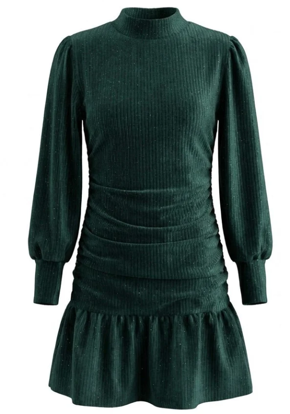 Serena Dark Green Velour Dress