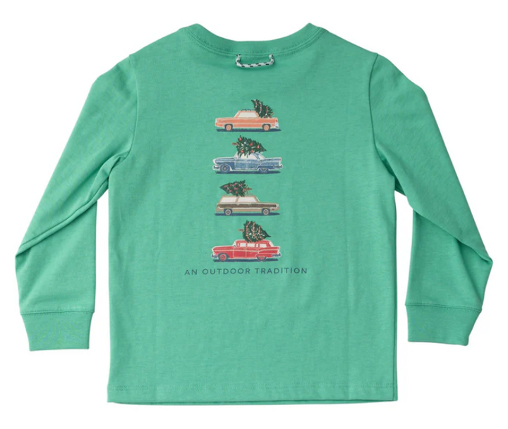 Cotton Green Spruce Tee - Christmas Cars