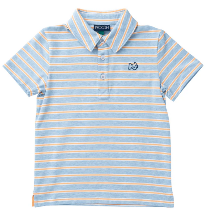 Heather Blue w/Orange Stripe Polo