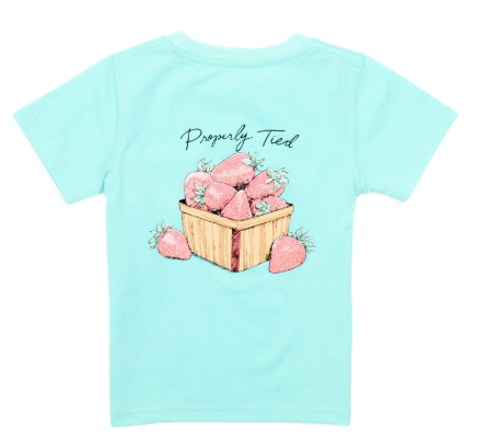 Girls Strawberry Basket Tee - Seafoam