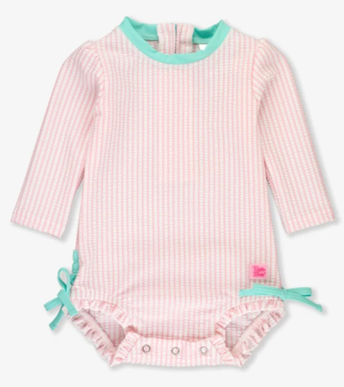 Pink Seersucker 1 Piece Rash Guard