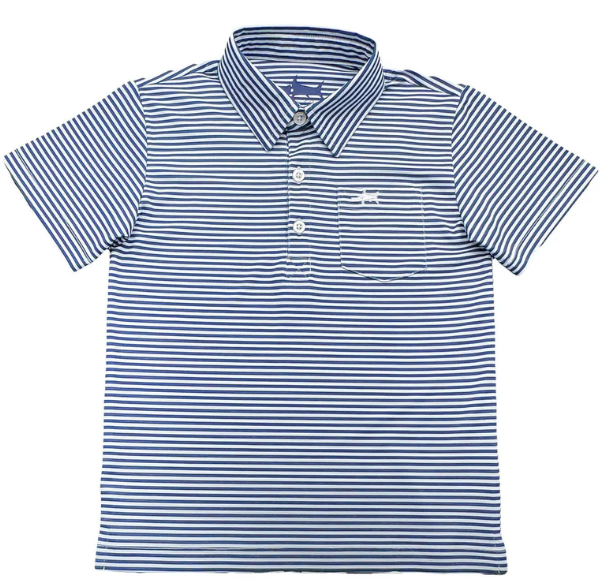 Inshore Navy Stripe Perf Polo