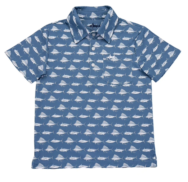 Inshore Navy White Fish Perf Polo