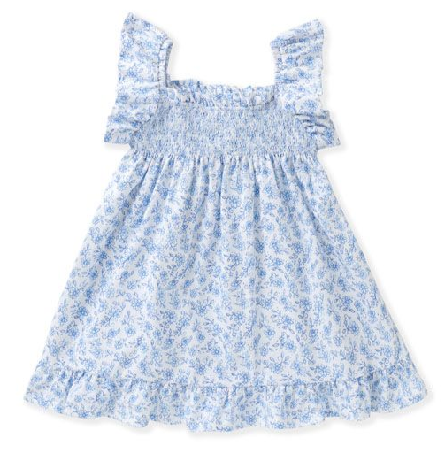 Blue Floral Smocked Dress