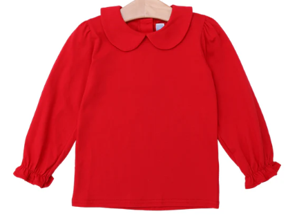 Peter Pan Collar Red Shirt -Girls