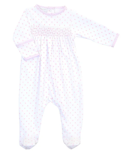 Gingham Dots Pink Smocked Footie