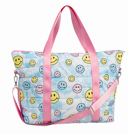 Happy Face Blue Tie Dye Puffer Tote