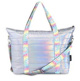 Iridescent Puffer Tote w/Tie Dye Strap