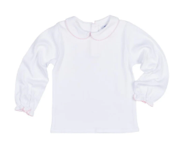 White LS Blouse w/Pink Picot