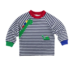 Navy Stripe Knit Shirt w/Dinosaurs