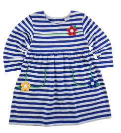 Blue Stripe Dress w/Flowers - Toddler