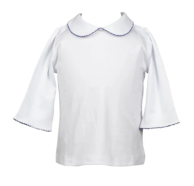 White 3/4 Sleeve Top w/Navy Trim-Toddler